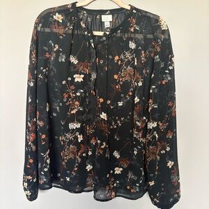 A New Day Black Floral Sheer Blouse